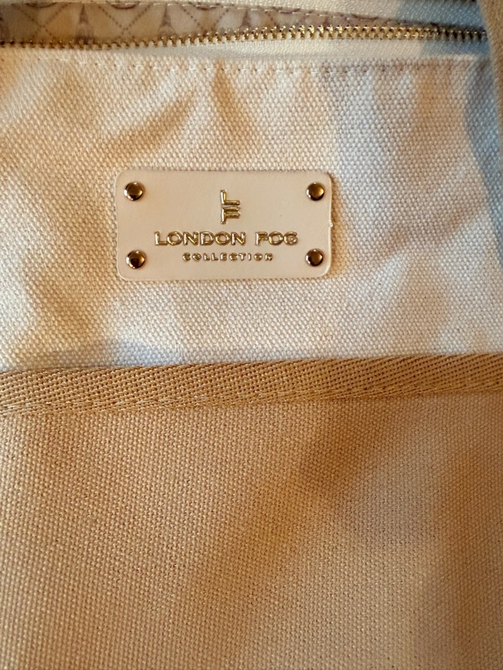 London Fog Canvas Tote Bag in Cream and Tan - Picture 6 of 14